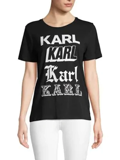 Shop Karl Lagerfeld Newspaper Cotton-blend Graphic Tee In Black
