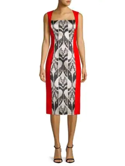 Shop Oscar De La Renta Printed Sleeveless Knee-length Dress In Cayenne