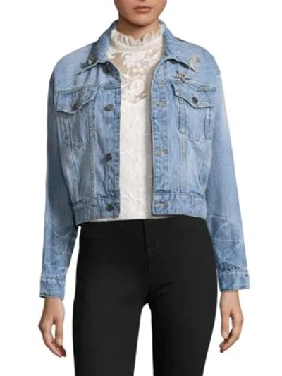 Shop Joie Redmondia Cropped Denim Jacket In Blue