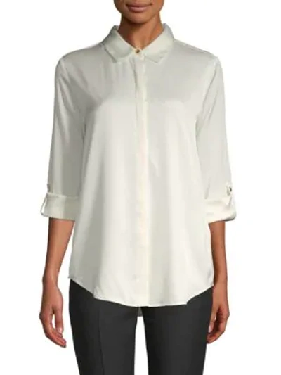Shop Donna Karan Women's Rolled-sleeve Stretch-silk Button-down Shirt In Ivory