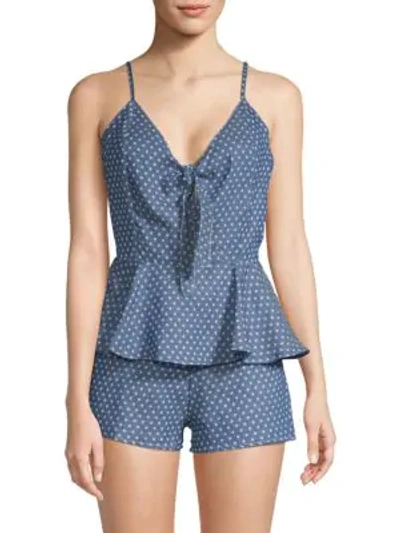 Shop Lucca Couture Lexi Peplum Smocked Romper In Ocean Blue