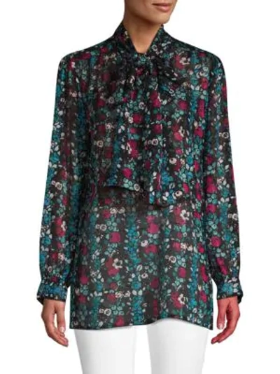 Shop Anna Sui Graphic Tie-front Blouse In Multi