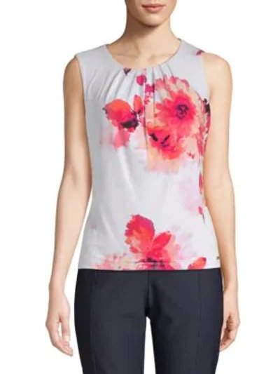 Shop Calvin Klein Floral Sleeveless Top In Hibiscus