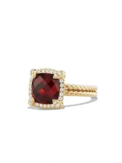 Shop David Yurman Women's Châtelaine® Pave Bezel Ring With Gemstone & Diamonds In 18k Yellow Gold/9mm In Garnet