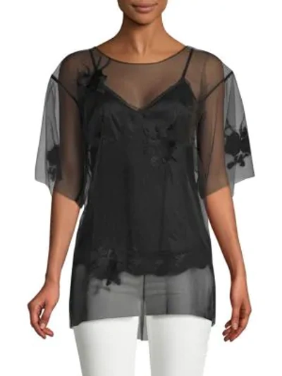 Shop Helmut Lang Orchid Embroidered Top In Black
