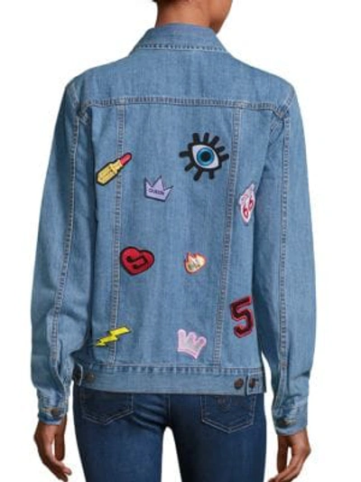 Shop Logophile Appliqued Cotton Jacket In Light Blue