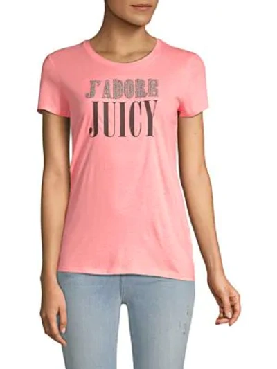 Shop Juicy Couture Black Label Embellished J Adore Cotton Tee In Sorbet