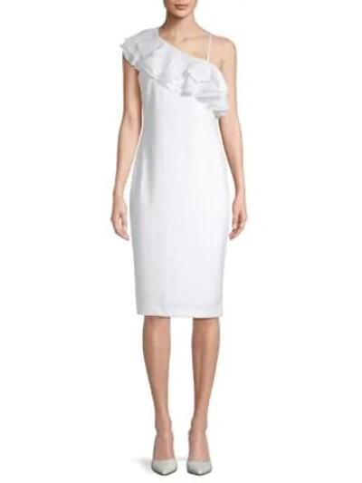 Shop Calvin Klein Ruffled Asymmetrical Neck Dress In White