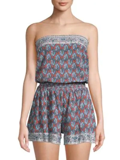 Shop Ella Moss Printed Sleeveless Romper In Brick