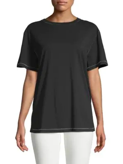 Shop Helmut Lang Contrast Stitch Cotton Tee In Black