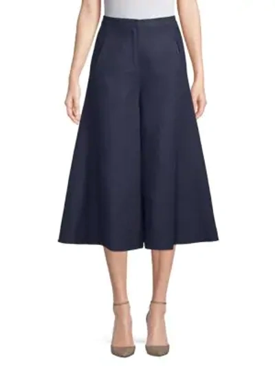 Shop Valentino Classic Linen Culottes In Navy