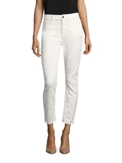 Shop 7 For All Mankind Floral Jacquard Ankle Skinny Jeans In White