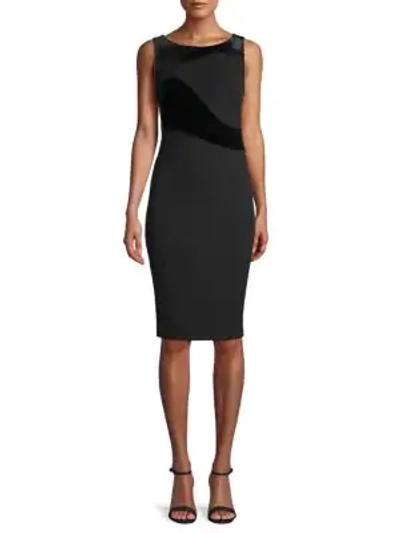 Shop Calvin Klein Velvet-trimmed Sheath Dress In Black