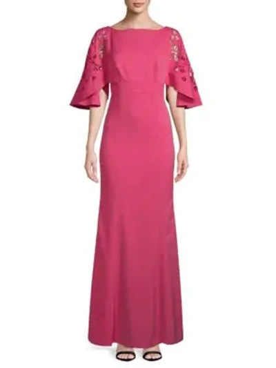 Shop Kay Unger Embroidered Cutout Gown In Berry