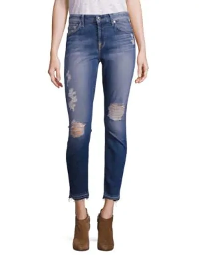 Shop 7 For All Mankind Distressed Skinny Ankle Jeans In Blue