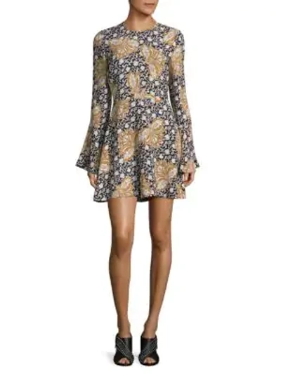 Shop A.l.c Trixie Printed Bell Dress In Black White Camel