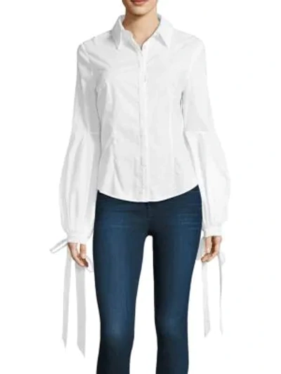 Shop Milly Helen Tie-cuff Poplin Shirt In White