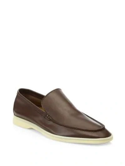 Shop Loro Piana Leather Loafers In Maritime Pine