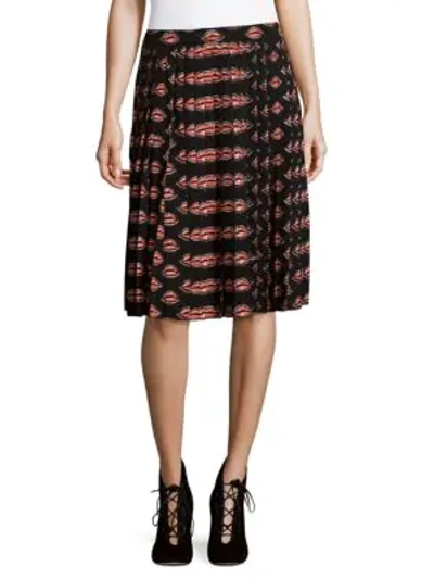 Shop Prada Gonna Sable Printed Pleated Skirt In Nero Lacca