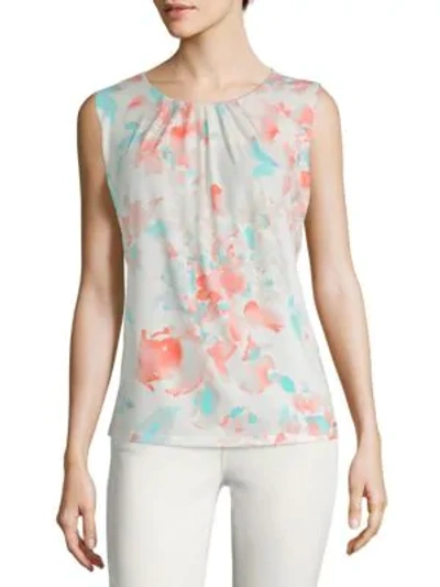 Shop Calvin Klein Watercolor Sleeveless Top In Peach Multi