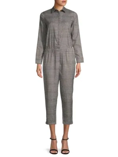 Shop Lucca Couture Dylan Cropped Plaid Jumpsuit In Peppered