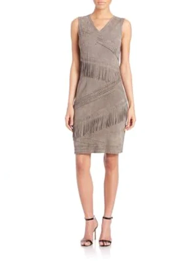 Shop Elie Tahari Blythe Suede Fringe Dress In Cocoa