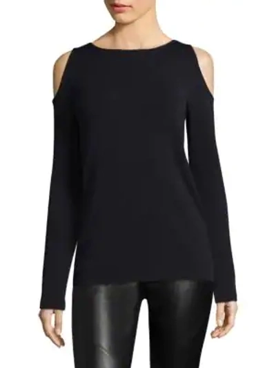 Shop Lafayette 148 Cold-shoulder Wool Sweater In Ink