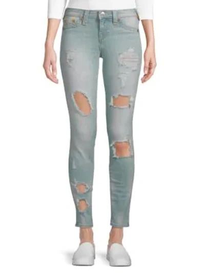 Shop True Religion Distressed Skinny Jeans In Light Blue
