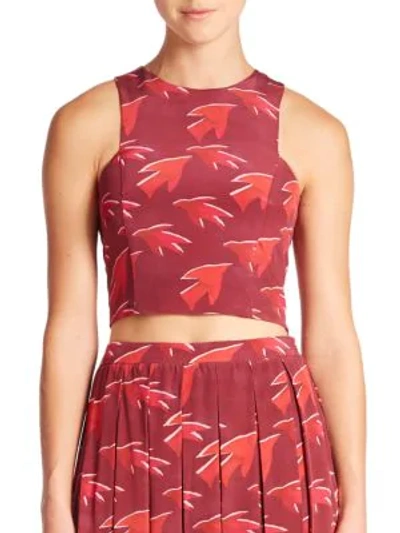 Shop Elle Sasson Delphine Sparrow-print Silk Crop Top In Berry