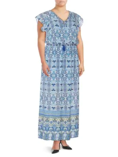Shop Adrianna Papell Plus Paisley Maxi Dress In Blue Multi