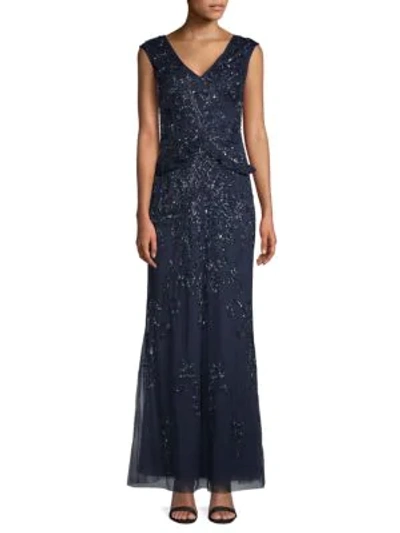 Shop Adrianna Papell Beaded Floor-length Dress In Midnight