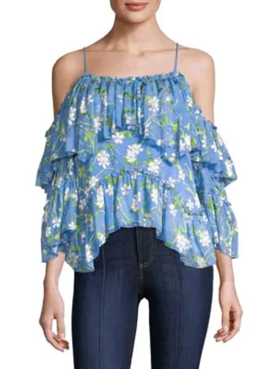 Shop Alice And Olivia Tia Floral-print Blouse In Spring Primrose