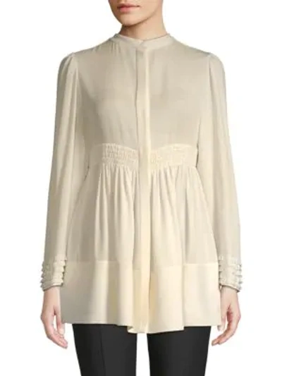 Shop Valentino Pleat-front Silk Blouse In Ivory