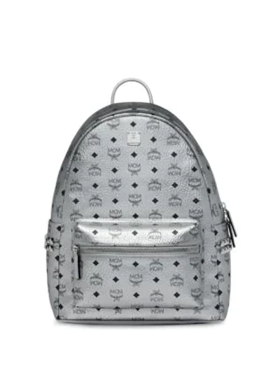 Shop Mcm Stark Side Studs Metallic Visetos Backpack In Berlin Silver