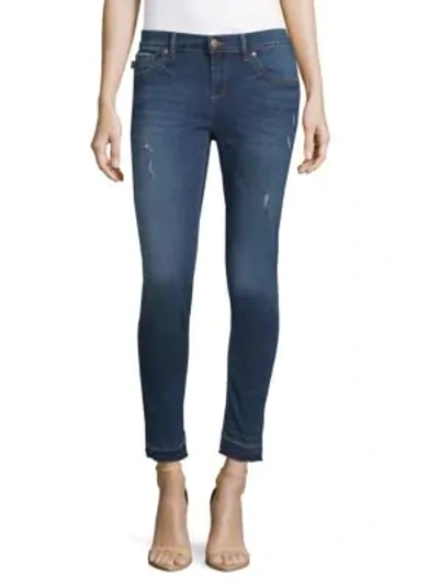 Shop Karl Lagerfeld Released Hem Ankle Skinny Jeans In Medium Blue