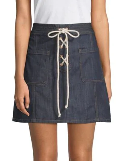 Shop Ei8ht Dreams Lace-up Denim Skirt In Resin Rinse