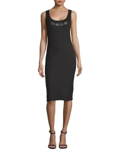 Shop Bebe Logo Sleeveless Sheath Dress In Jet Black