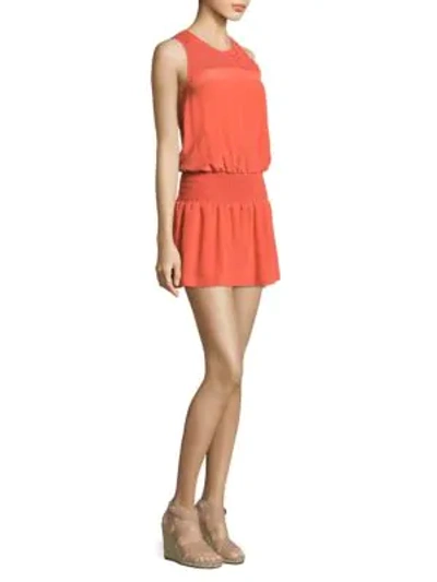 Shop Joie Kieren Smocked Silk Dress In Blood Orange