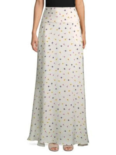 Shop Oscar De La Renta Floral-print Silk Floor-length Skirt In White