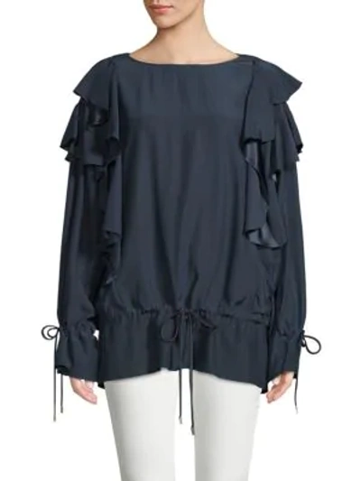 Shop Lanvin Haut Ruffled Silk Top In Midnight