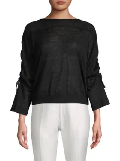 Shop Inhabit Tie-sleeve Linen Sweater In Black