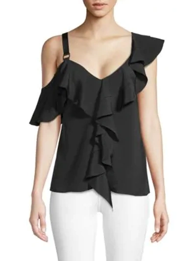 Shop Proenza Schouler Ruffled Cold-shoulder Silk Top In Black