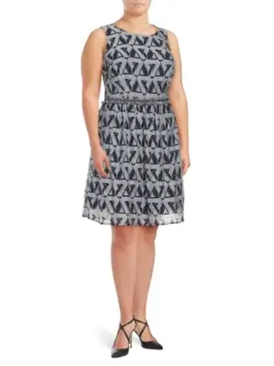 Shop Julia Jordan Plus Printed Fit & Flare Dress In Navy Ivory