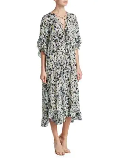 Shop Chloé Floral Ruffle Caftan Dress In Multi