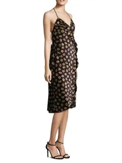 Shop Abs By Allen Schwartz Floral-print Velvet Wrap Dress In Black Gold