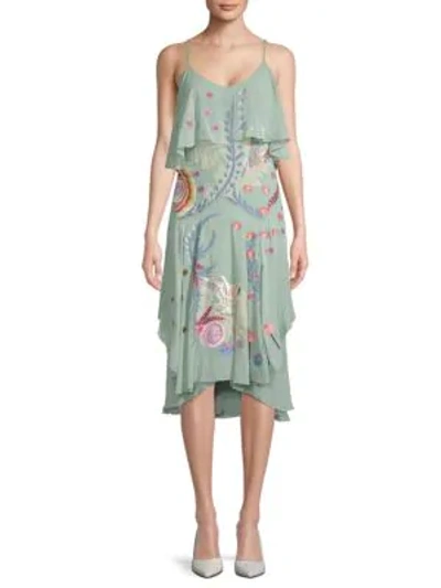 Shop Temperley London Chimera Ruffle Silk Dress In Celadon Mint