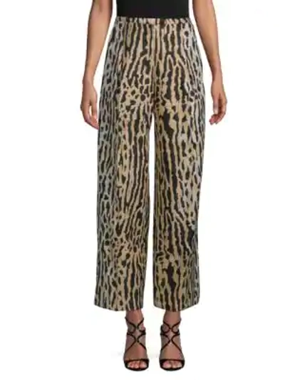 Shop Valentino Leopard Jacquard Wide-leg Wool Pants In Beige Black