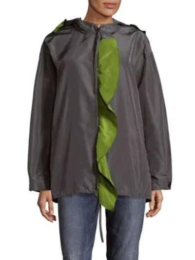 Shop Prada Faille Silk Ruffled Windbreaker Jacket In Grey
