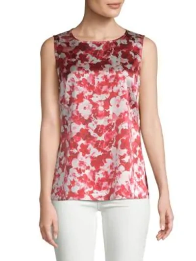 Shop St John Sleeveless Floral Top In Bright White Multi