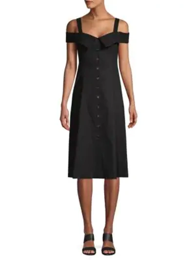 Shop A.l.c Hudson Cold-shoulder Button Flare Dress In Black